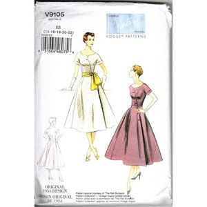 Vogue V9105 Misses 14 to 22 Circa 1954 Fitted Dress UNCUT Sewing Pattern